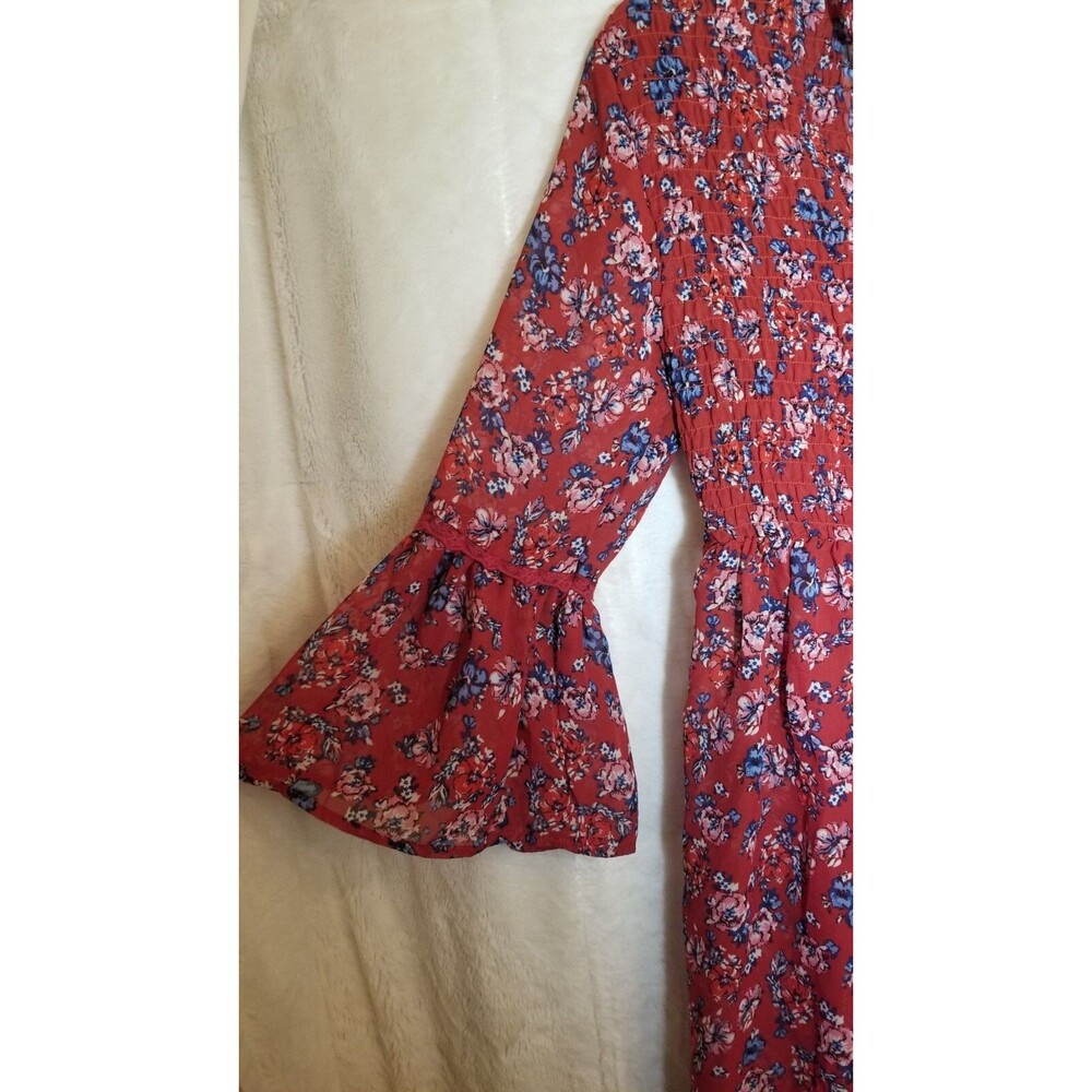 City Triangle Bohemian Peasant Mini Dress with Bell Sleeves Boho Size Large - Picture 3 of 13